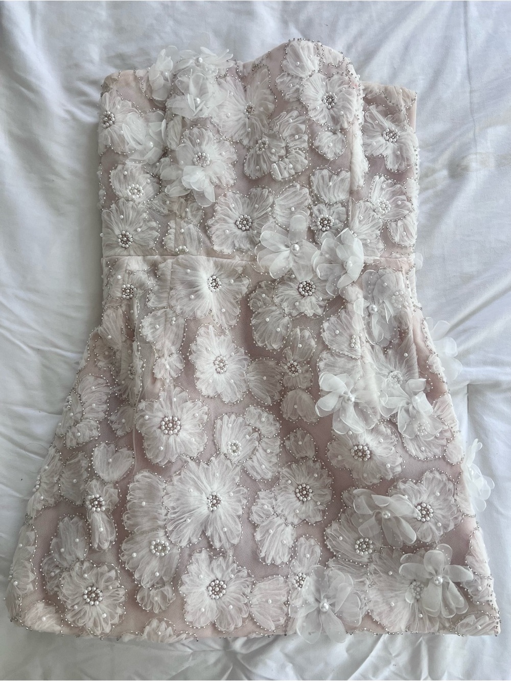 Helsi Strapless Blush Floral Appliqué Mini Dress